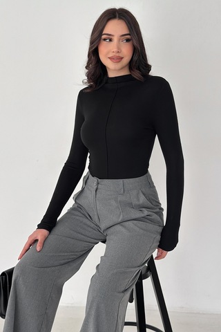 Noa & Noa Kadın Dikiş Detaylı Fit Bluz White Line Siyah
