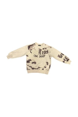 Erkek Çocuk Batik Desenli Coward Yazılı Sweatshirt-14847 Bej