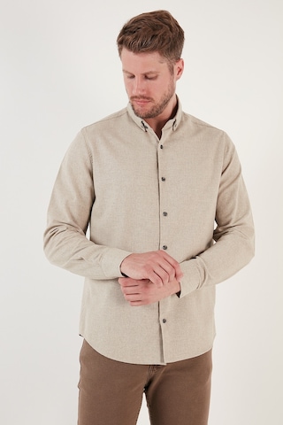 Buratti Pamuklu Regular Fit Düğmeli Yaka Kışlık Erkek Gömlek Cf24W127079 Bej