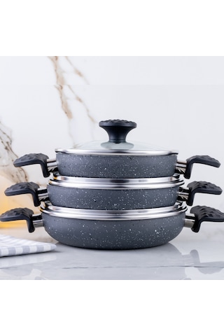 Meşeler Granit Omlet Sahan Seti Gri 18x20x22 CM