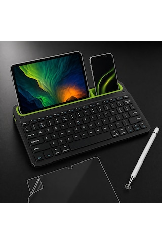 Apple iPad A16 11.nesil Uyumlu Set Standlı Bluetooth Klavye Stylus Kalem Ekran Koruyucu