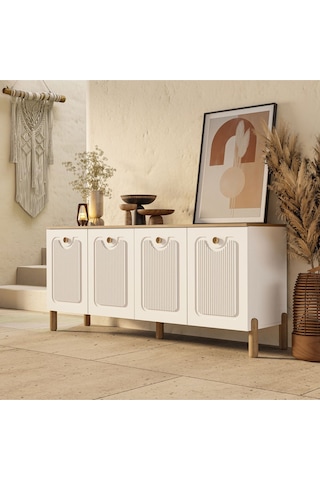 1740 Napoli 180 Cm Membran Mdf Kapaklı Bohem Konsol Sepet - Beyaz Beyaz - Meşe