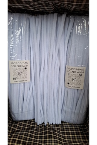 A024 Beyaz Şönil Dıy Tüylü Hobi Çubuğu - 100'lü Paket Chenille