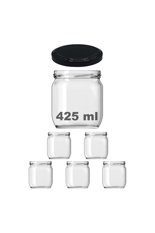 Afracam 425 Ml Metal Siyah Kapaklı Şeffaf Cam Kavanoz 5 Adet Çok Renkli