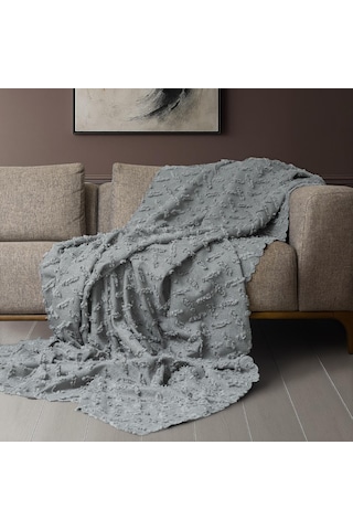 Ponela Koltuk Örtüsü Kaymaz Bohem Punch Kabartmalı 3 Boyutlu 175x350 Cm X- Large Kaymaz, Gri
