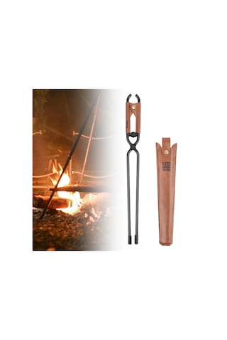 Homyl Kamp Ateşi Maşası Şömine Pu Deri Saplı Ve Kollu Siyah Ve Kahverengi Siyah - Kahverengi