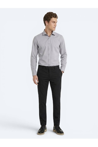 Kip Gri Regular Fit Uzun Dokuma Casual Pamuk Karışımlı Gömlek