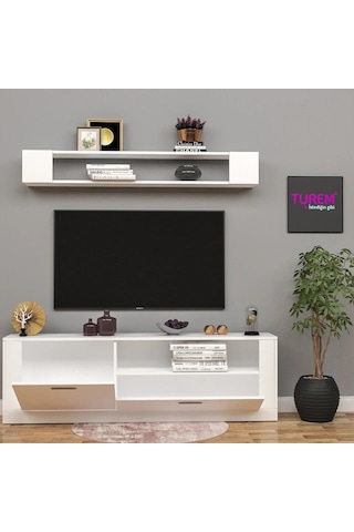 Banu Üstü Raflı Tv Ünitesi Mdf Siyah