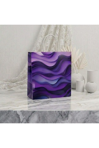 Eczane Hediyelik & Alışveriş Karton Çanta Körüklü Mor Dalgalar 20 x 10 x 23.50 CM 25 Adet