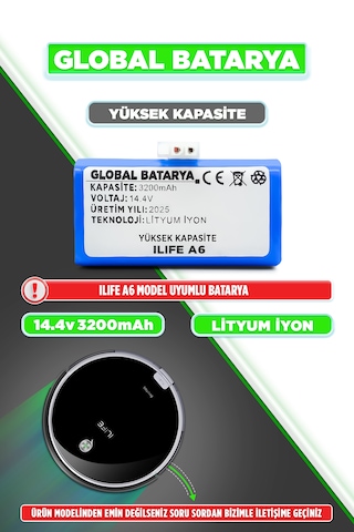 Ilıfe A6 Robot Süpürge Bataryası 3200mah Li-ion Pil