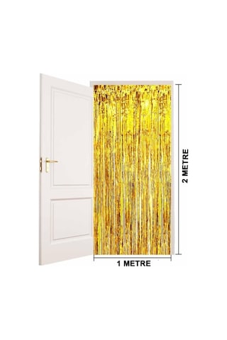 Ekstra Metalize Parlak Saçaklı Arka Fon Perde Gold Diğer