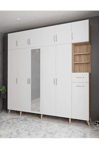 Açelya Portmanto Vestiyer Meşe Beyaz  M9-270 cm