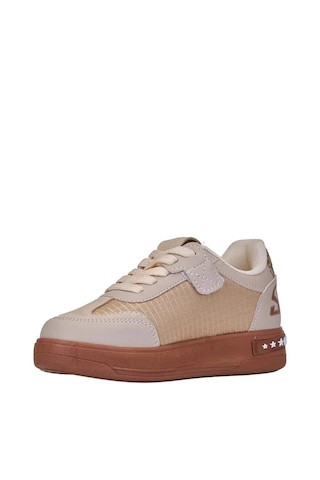 Zacoz Kız Çocuk Simli Yıldız Detaylı Bağcıklı Günlük Sneaker Spor Ayakkabı Bej