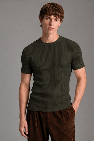 Tarz Cool Erkek Fitilli Likralı Slim Fit Bisiklet Yaka Tişört Haki