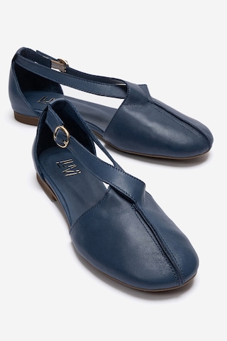 Luvishoes Fable Lacivert Cilt Hakiki Deri Yanları Açık Kadın Babet Ayakkabı