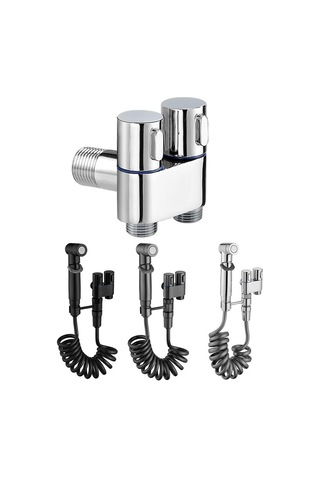 Qianfan El Tipi Bide Püskürtme Kiti - Çift Çıkışlı Açılı Valf Gümüş