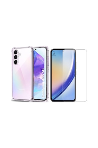 Samsung Galaxy A55 Uyumlu Köşe Dolgulu Anti Shock Telefon Kılıfı Ve Kırılmaz Cam Ekran Koruyucu