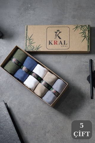 Bambu Erkek Çorap Klasik Soket Uzun Yazlık Dikişsiz 5'li Kutulu Çok Renkli