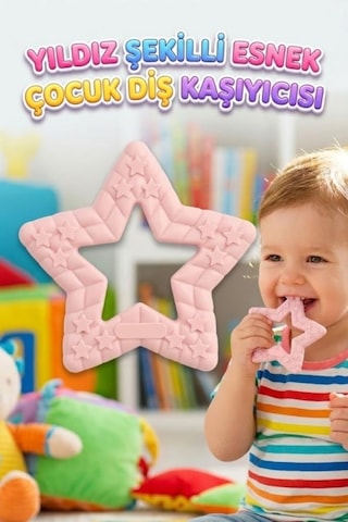 Yıldız Şekilli Esnek Bpa İçermeyen Kabartılı Pastel Renkli Oyuncak Bebek Diş Kaşıyıcısı Pembe