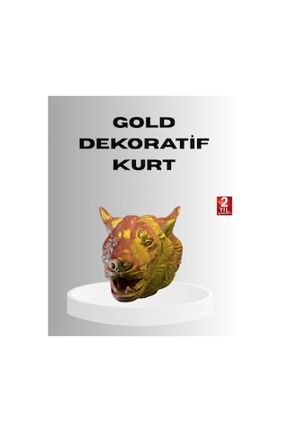 Gold Renk 3d Kurt Başı Duvar Dekoru