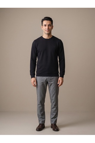 Maccali Erkek Siyah Selanik Bisiklet Yaka Sweatshirt