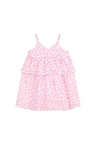 Denokids Mushi Pembe Puantiye Kız Çocuk Poplin Elbise Pembe