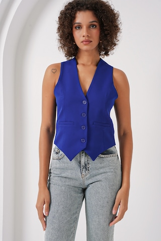 6796 Kısa Dokuma Yelek - Saks Saks