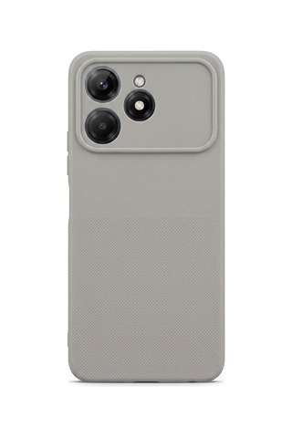 Tecno Spark 40 Uyumlu Kamera Korumalı Silikon Telefon Kılıfı Darbe Emici İçi Kadife Tırtıklı Kaymaz Yüzeyli Yumuşak Kılıf-54282 Gri