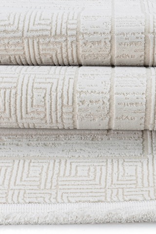 Badelya Home Krem 7107 Modern Desen Doğal Taban Saçaklı Salon Koridor Mutfak Çocuk Oturma Odası Halı Yolluk 7107-krem