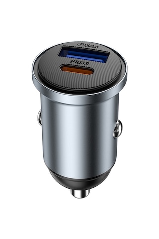 Wiwu Wi-cc030 Nano Lite Type-c + Usb-a Hızlı Şarj Akım Korumalı Araç Şarj Aleti Pd Ve Qc3.0 35w Gri