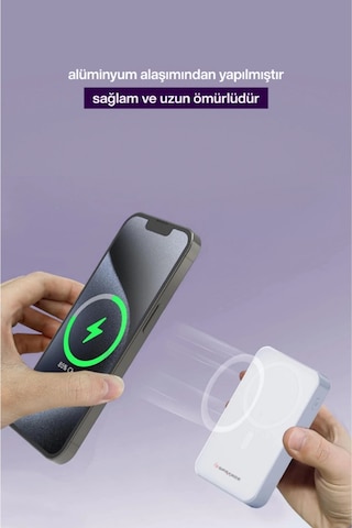 Sprange Sr-p28m 12000mah Magsafe Powerbank 15w Kablosuz Şarj, 20w Pd Hızlı Şarj, Lcd Ekranlı, Standl Beyaz