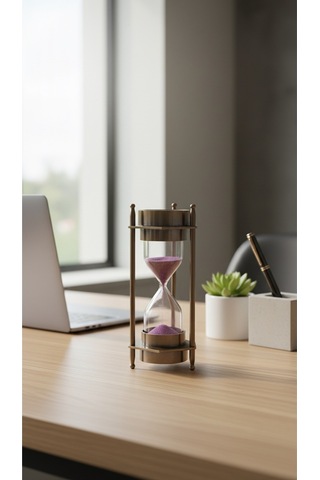Ahşap Hediye Kutulu Pusulalı Kum Saati 12 Cm Eskitme Metal Denizci Çapa Temalı Masaüstü Aksesuar