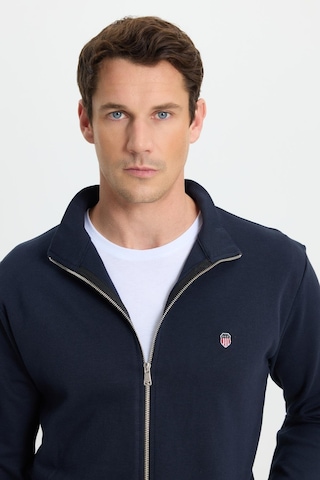 Tudors Erkek Slim Fit Dar Kesim Pamuklu Tam Fermuarlı Çift Cepli Dik Yaka Lacivert Sweatshirt Hırka-41892 Lacivert