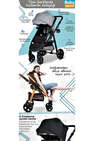 Baby Home 8 In 1 Yeni Doğan Full Set 1010 Qool Travel Sistem Bebek Arabası Angel Sepet Anne Yanı Beşik Sepet Beşik - Gold - Kahverengi