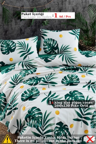 Doğal Pike Baskılı Mega King 230x260cm Monstera Yeşil Yeşil