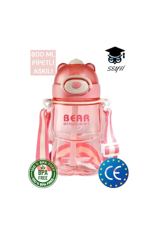 800 Ml Policarbon Ayıcık Desenli Matara Suluk Pipetli Bpa İçermez Vagonlife 2027 Çok Renkli