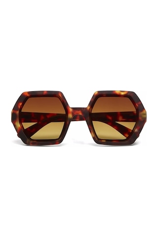 Okkia Emma Big Hexagonal Unisex Güneş Gözlüğü Klasik Havana Çok Renkli