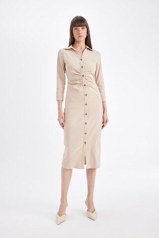 Defacto Gömlek Yaka Basic Düz Düğmeli Beli Büzgülü Bengalin Yarım Kollu Elbise D4560AX24AUBG303