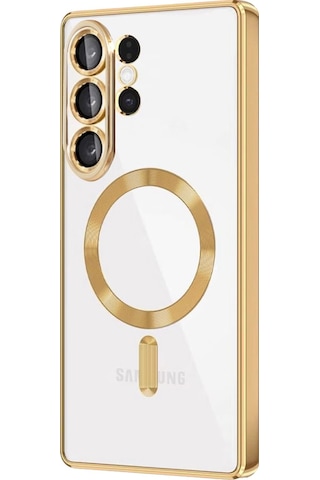 Samsung Galaxy S26 Ultra Uyumlu Kılıf Kamera Lens Koruyuculu Magsafe Özellikli Telefon Kılıfı Kapak Gold