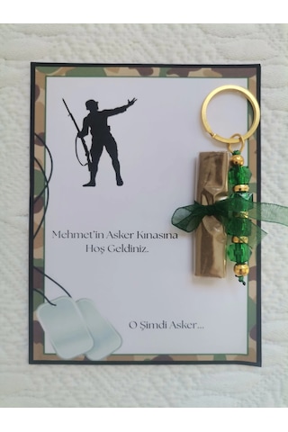 100 Adet Kişiye Özel Asker Kına Hatırası Dağıtmalık Hediyelik Yeşil Anahtarlık Ve Paketlenmiş Kına
