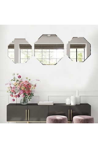 Decorıta Ayna - 3'Lü Takım Sekizgen Ayna Çok Renkli