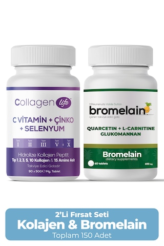 Collagen Life 5 Tip Kolajen & Bromelain Tablet Seti Collagen Life 5 Tip Kolajen & Bromelain Tablet Seti