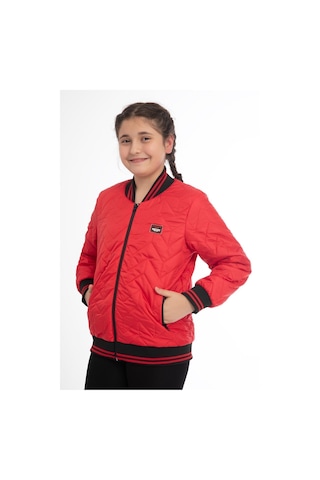Kız Çocuk Kırmızı Kolej Yaka İçi Astarlı Su Ve Rüzgar Geçirmez Fermuarlı Cep Mont Kırmızı