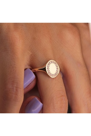 Şövalye Altın Yüzük - 14 Ayar Altın Mühür Şövalye 0.30 Karat Swarovski Taşlı Kadın Yüzük - Hediyelik Sarı Altın