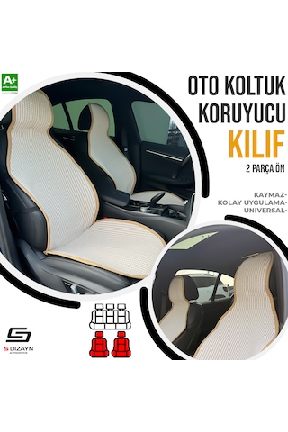 S-dizayn Oto Koltuk Koruyucu Kılıf Krem Universal 2 Parça Ön A+