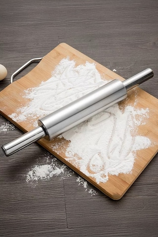 Büyük Boy Paslanmaz Çelik Merdane Ergonomik Döner Saplı Hamur Açma Rulosu Mutfak Şef Yardımcısı