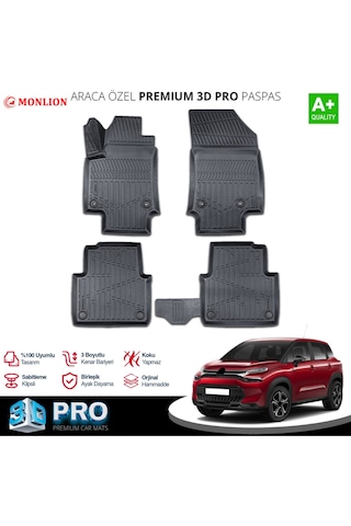 Paspasları, Citroen C3 Aircross 2017-2024 3d Lazer Ölçülü Kokusuz Kaymaz Önvearka