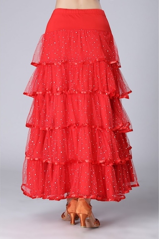 Sones Pullu Salıncak Modern Dans Uzun Etek Yarışma Kostümü Kırmızı