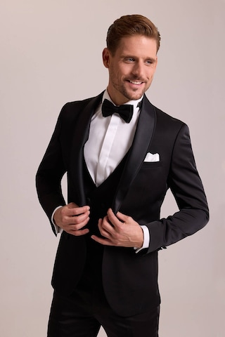 Ysf Erkek Siyah Şal Yaka Yelekli Slim Fit Damatlık