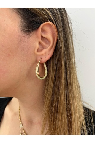 Altın Nesil - 14 Ayar Altın Parlak Kumlu Bombeli Küpe Altın - Beyaz Altın